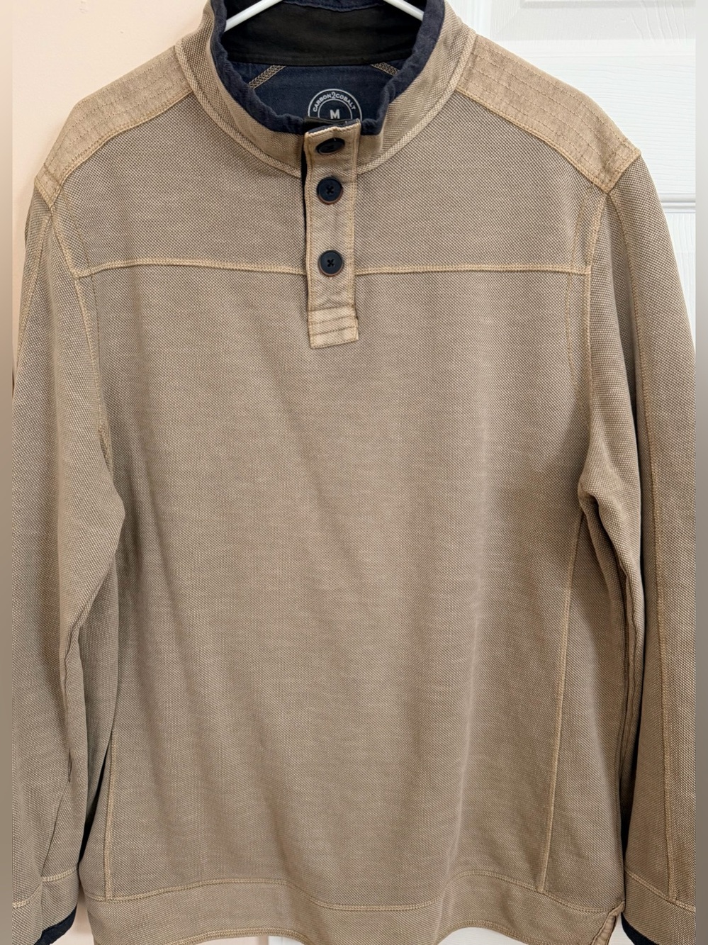Carbon 2 Cobalt Mens M Sweatshirt Sweater Beige 1/4 Button Heavy Cotton SEE